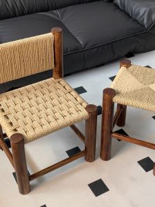 ZHUOHE | Retro Luxury Wooden Rattan Stool