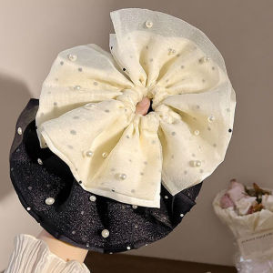 เชือกผูกผมมุก Scrunchies สไตล์ฝรั่งเศสเส้นด้ายฟองอ่อนโยนสองชั้นยางรัดผม