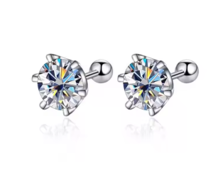 TY 0.3-2CT Moissanite Earrings 925 Sterling Silver Round Cut Stud Earrings Piercing Earrings for Men and Women Fine Jewelry