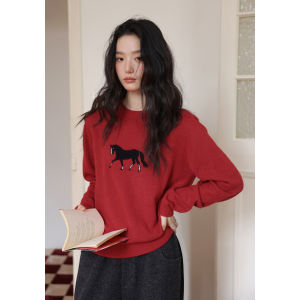 Amy wine house | Comfortable Soft Knitted Sweater with Pony Jacquard Design