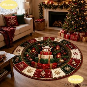 VIKAMA 3D Người Tuyết Thảm Tròn Trang Trí Giáng Sinh Chống Trơn Trượt Trong Nhà Phòng Khách Khu Vực Thảm Polyester Mềm Mại Thảm Trải Sàn Cho Trang Trí Nhà Cửa