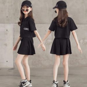 Girls Short Sleeve T-Shirt Shorts Set Summer New Fashion Sporty Casual Two-Piece Cotton Polyester Blend Comfortable Kids Wear