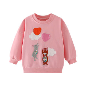 3-8T Fashion Hearts Applique Long Sleeve Girls Sweatshirts Cotton Toddler Kids Clothing Autumn Spring Sport Baby Hooded Shirts