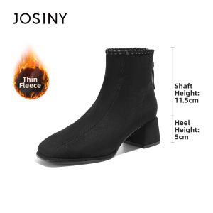 Josiny | Velvet Coarse Heel High Heels Black