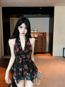 GUZILIAN | Sweet Print Halter Neck Tie Vest Slim Fit Stylish Summer Top