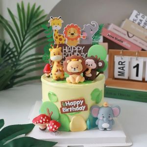 Rừng Hoang Dã Động Vật Trang Trí Bánh Trang Trí Đồ-Sư Tử Voi Khỉ Cho Safari Chủ Đề 1st Sinh Nhật Cho Bé Dự Tiệc Cung Cấp PVC