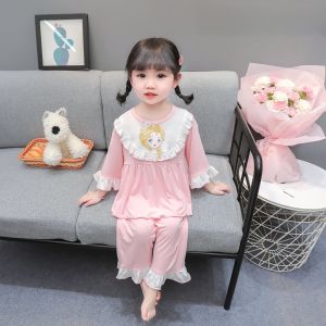 Girls Modal Sleepwear Summer Ice Silk Home Clothes Cute Princess Style Childrens Clothing Baby Girls Comfortable Breathable Pyjamas