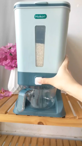 Hộp đựng gạo - Thùng đựng gạo 10kg Hokori Việt Nhật 5338. Có cốc đong gạo. Nút bấm lấy gạo tự động