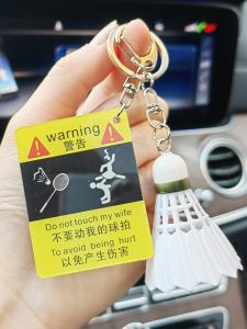 Dont Touch My Racket Warning Sign Cartoon Acrylic Double-Sided Badminton Keychain Pendant Creative Funny