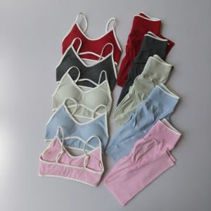 Bộ Đồ Tập Thể Thao Nữ Gồm Quần Legging Cạp Cao Và Áo Ngực Thể Thao 2 Món Chất Liệu Polyester Liền Mạch Thoáng Khí Co Giãn Thích Hợp Cho Tập Gym Thể Dục Và Đạp Xe