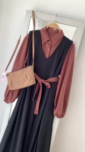KIM OVERALL SET Dapat  3 Item: Kemeja Inner+Dress Overall+Tali Pinggang