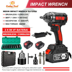 Mesin Bor Impact Baterai 13MM Cordless Impact Wrench 2 Baterai Impek 560NM