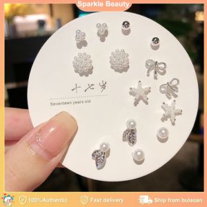 7 Pairs Exquisite Weekly Earrings Set 100% S925 Silver Square Butterfly Dolphin Heart Stud Earrings Set for Women Girls Chic Week Earrings