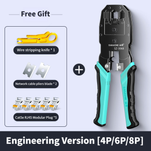 Samzhe | SAMZHE Alloy Steel Crimp Plier RJ45 Crimper Stripper Cutter for Cat5e/6/7/8 Ethernet Wire Tool With Dovetail Clip Double 8P
