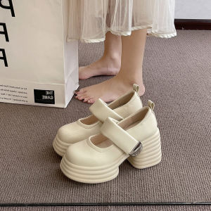 Wedding Shoes High Heels Thick Bottom Wide Heel White Magic Tape Mary Jane Single Shoes for Brides Comfortable Casual Footwear