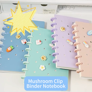 DIY Cover Binder Notebook with Mushroom Clip A5 Loose Leaf Refill Papers Coil Refillable Notebooks 90 Sheets Gift Cartoon Accessories