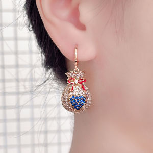 SEQUITO Personality Female Ear Jewelry Yellow Gold Color Paved Tiny Multicolor AAA Zirconia Elegant Gift Bag Shape Long Drop Earrings for Costume Jewellery SE940