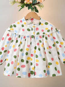 Girls Polka Dot Ruffle Shirt Korean Style Spring Autumn Thin Long Sleeve Baby Cotton Shirt Childrens Top Little Girls Clothes