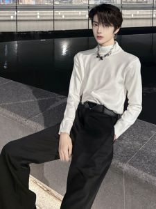 Cleanfit เสื้อสเวตเตอร์คอปกตั้งยาวสำหรับผู้ชาย แขนยาว อบอุ่น แฟชั่นฤดูหนาว เสื้อชั้นใน เสื้อถัก ดีไซน์เรียบง่าย สไตล์ไฮเอนด์