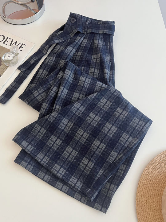 PAIBOLI | กางเกงขาบานลายสก็อตสไตล์เรโทร | Lazada.co.th