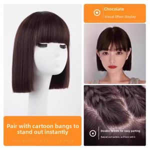 MENGSIQIAN | Full Head Short Bob Wig with Straight Bangs for Women