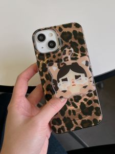 Cute Leopard Print Cat Phone Case Stand Compatible with iPhone 16 pro Max Apple 15 pro New Model 14 pro 13 Dual Layer 16 Sweet Cool Fun Protection Cover