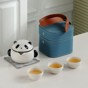 Portable Travel Tea Set Small Ceramic Kit Outdoor Brewing Tea Pot Fast Guest Cup One Pot Three Cups Storage Bag by Lan Zhan