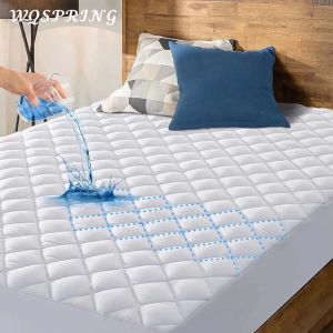 WQSPRING 100% Waterproof Mattress Cover Protector 3D Air Fabric Quilted Mattress Topper Soft Jacquard Fitted Bed Sheet Bed Cover