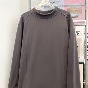 เสื้อยืดคอกลมแขนยาวฤดูใบไม้ร่วง/ฤดูหนาว สำหรับผู้ชาย ทรงหลวม ทรงลำลอง ทรงสปอร์ต เสื้อชั้นใน ผ้าขนแกะ คอกลมสูงครึ่งตัว