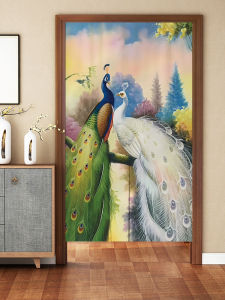 Vách Ngăn Phòng Tắm Họa Tiết Phượng Vải Cotton Lanh Kiểu Trung Quốc Không Cần Khoan Vách Ngăn Phòng Tắm Bằng Vải Phong Cách Trung Hoa