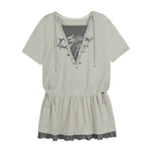 SagiDolls Punk Street Graffiti Fake Two-Piece Sweatshirt Dress Loose Slimming Desert Style Womens Summer Cotton Polyester Blend Dress