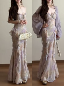LIRUSHAN | Sister Style Purple Halter Fish Tail Dress