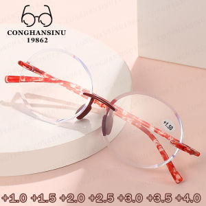 Chống ánh sáng xanh Tr90 Kính đọc sách không viền Cho Phụ Nữ Người Đàn Ông Siêu Ánh Sáng Hình Bầu Dục Cắt Kính mắt Viễn Với Lớp + 1.0 Để + 4.0