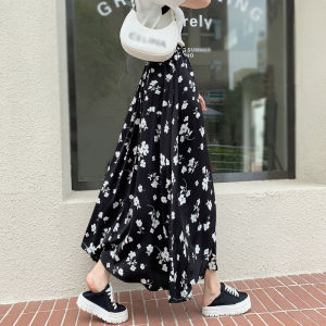 Floral Print Chiffon Maxi Skirt High Waist A-Line Summer Womens Fashion Large Flounce Long Skirts Versatile Hip Concealing