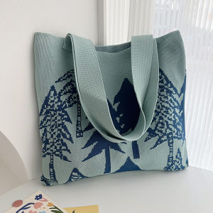 Christmas Knitted Wool Bag Large Capacity Casual Versatile Tote Bag Handcrafted Autumn Winter New Style Double Handle Soft Fabric