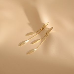 Leaf Tassel Long Drop Earrings Simple Elegant Slimming for round Faces Floral Patterned Alloy Jewelry Fresh Summer Trend