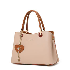 Aidrani | Genuine Cowhide Leather Two-Tone Women Handbag Top Handle Satchel with Heart Charm Crossbody Bag for Work Travel