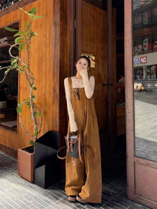 Artistic Vintage Denim Overalls Womens Loose Lazy Fashionable High Waist Wide Leg Floor Length Pants Casual Wear All Seasons