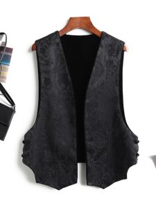 Elegant Double-Sided Wear Chinese Style Vest Womens Fashion Heritage Floral Embroidery Jade Button V-neck Vest Tank Top