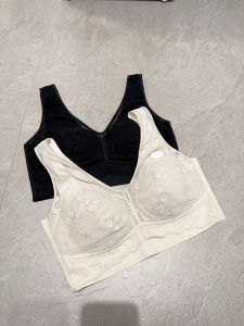 Large Size Seamless Lace Vest Style Bra Full Cup Thin Breathable Underwear Youth Women Summer Casual No Fastener Plant Floral