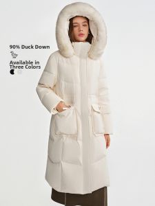 DUSHU | Plus Size Fox Fur Hooded Long Down Coat