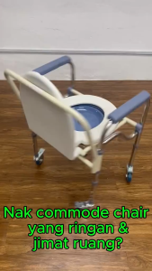 Toilet Commode Chair Adjustable Height 150kg Stainless Steel Foldable With Wheels Safe Non-Slip for Seniors & Pregnant Women - Shower