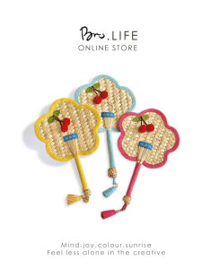 New Chinese Style Cherry Tassel Handmade Weaved Straw Fan