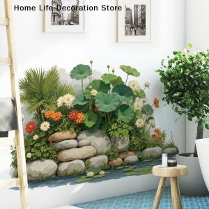 【H】Pond Lotus Green Plants Viewing Wall Sticker Self-adhesive Art Landscape Wallpaper For Living Room Bedroom Home Wall Decor