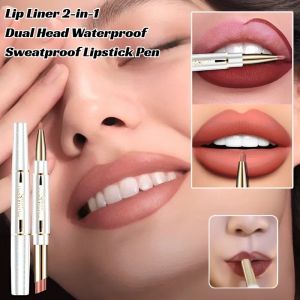 Matte Lipstick Lip Liner Dual-Ended Natural Outline Lip Shape Lip Plumping Pencil Does Not Lose Color Non-stick Cup Students Whitening Lipstick双头口红笔