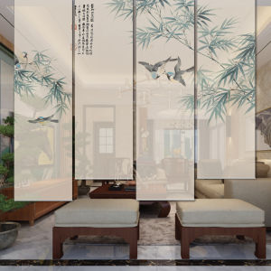 New Chinese Style Modern Electric Curtain Partition Wall Background Painting Scenic View Print Screen for Tea Room Hotel Office