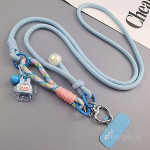 Creative Cute Phone Strap Long Crossbody Neck Ring Outdoor Camera Anti-Loss Chain Nylon Braided Adjustable Rabbit Pendant