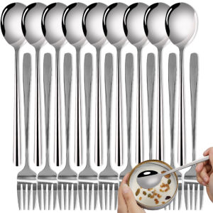 6/12pcs Korean Style Spoon and Fork / Stainless Steel Long Handle Spoon and Fork / Household Dinner Spoon Dessert Fork / Kitchen Tableware Spoon Fork / for New Year Xmas Gift