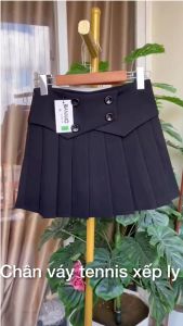 Chân váy tennis xếp ly ngắn lưng cao chữ A NỊT BỤNG 4 khuy đen trắng trẻ trung năng động vải dày