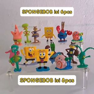 Action Figure SPONGEBOB SQUAREPANTS isi 8 pcs Miniatur Topper Kue Pajangan Aquarium Aquascape Mainan